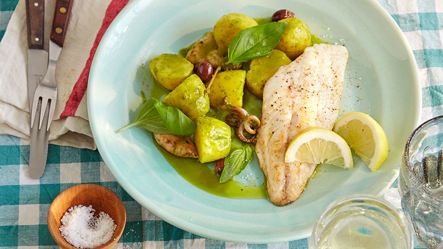 Kartoffel-Calamari-Salat mit Doradenfilet Rezept