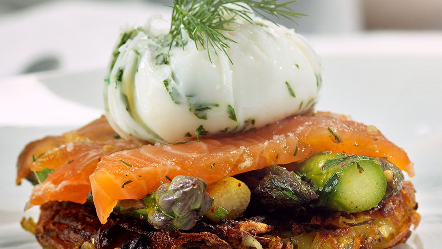 Kartoffelküchlein mit Lachs und Ei Rezept