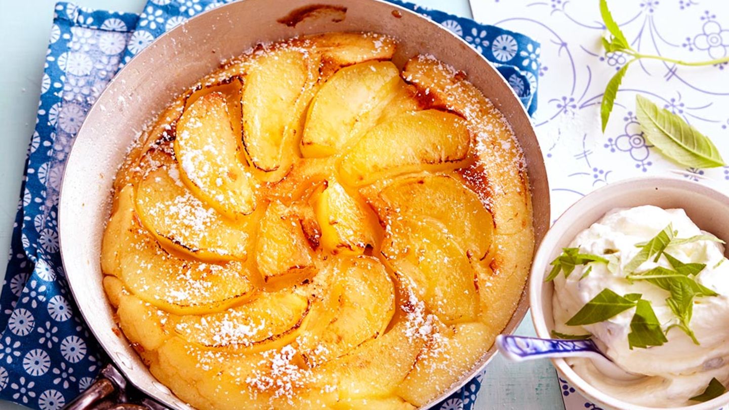 Apfelpfannkuchen mit Verbenensahne Rezept