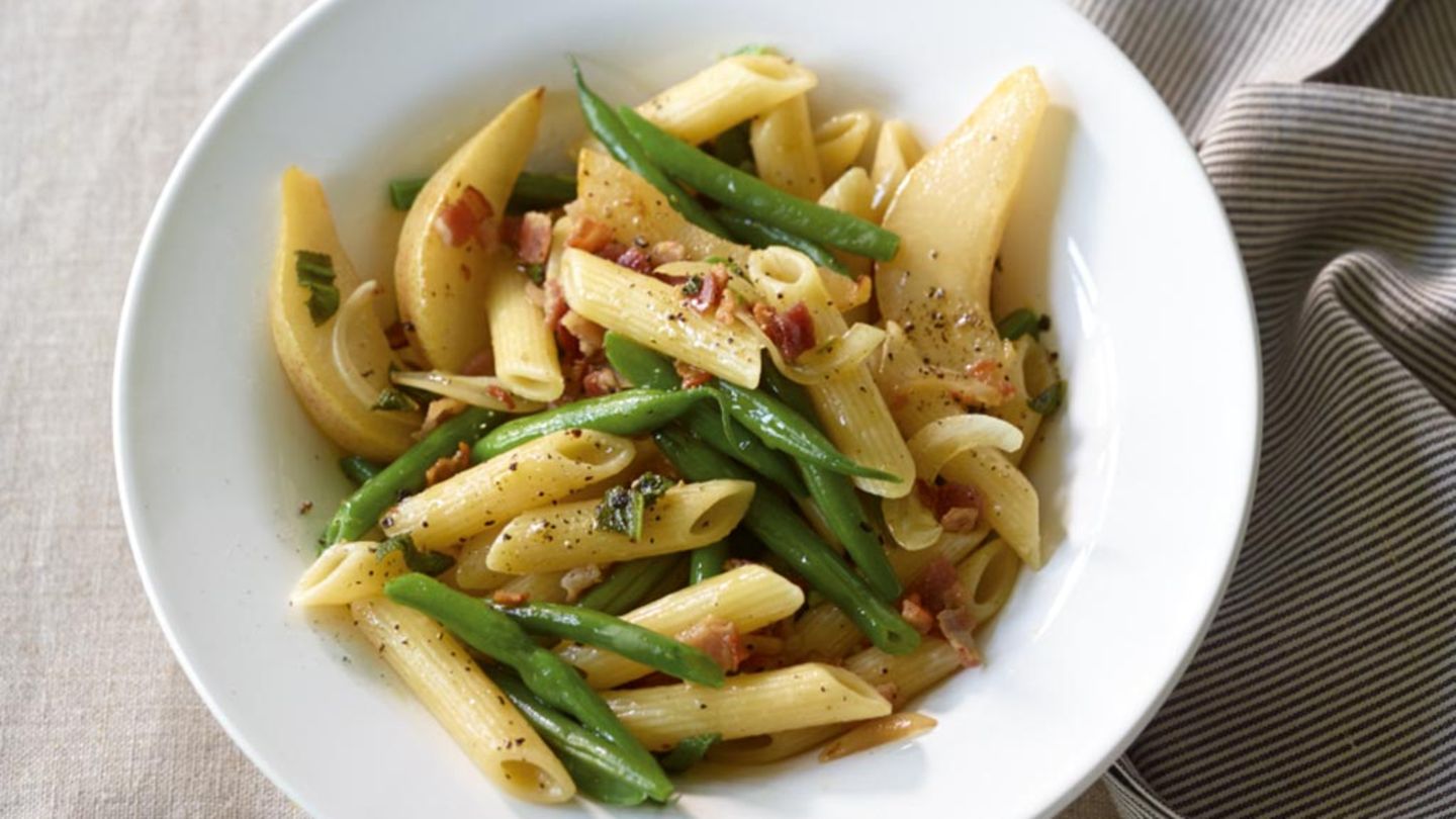 Birnen-Bohnen-Speck-Pasta Rezept