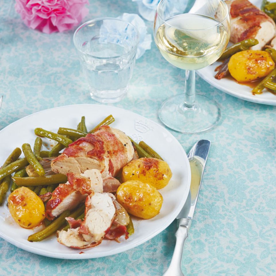 Speckhähnchen mit Kartoffeln vom Blech