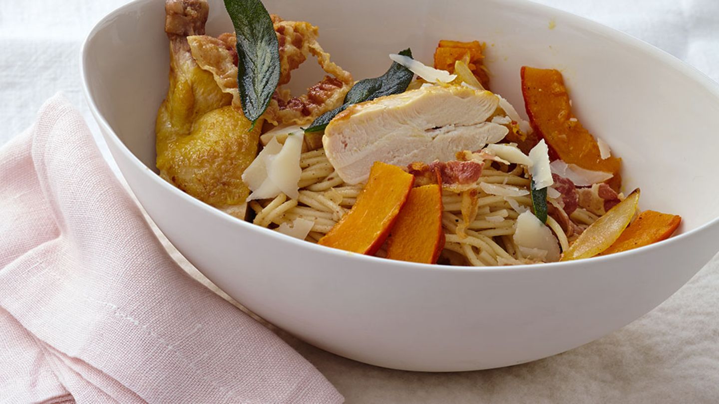 Spaghettini mit Kürbis und Perlhuhnbrust Rezept