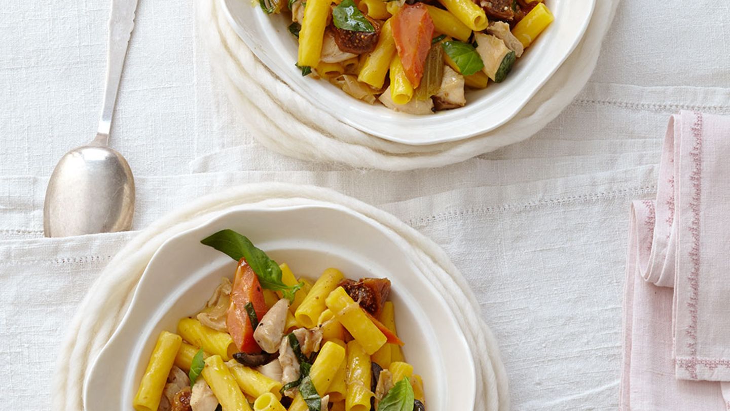 Mais-Rigatoni mit Kaninchen Rezept