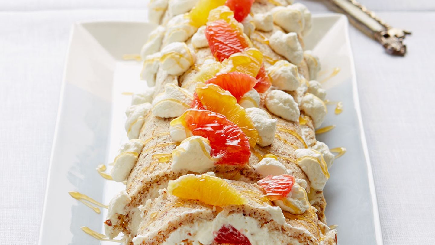 Grapefruit-Orangenmakronen-Rolle Rezept
