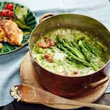 Spargel-Risotto mit Perlhuhnbrust