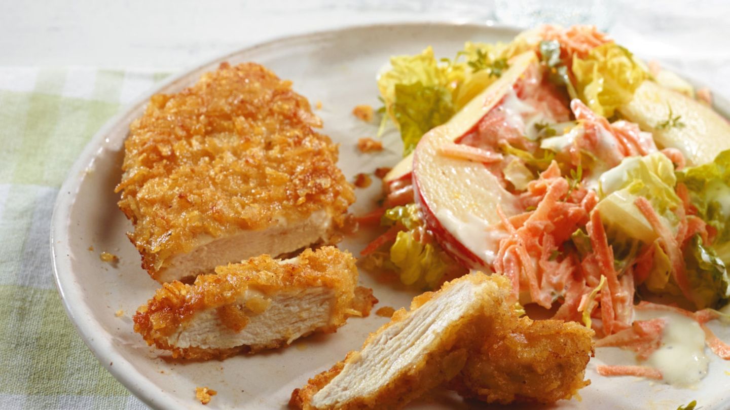 Hähnchenschnitzel mit Chipskruste Rezept