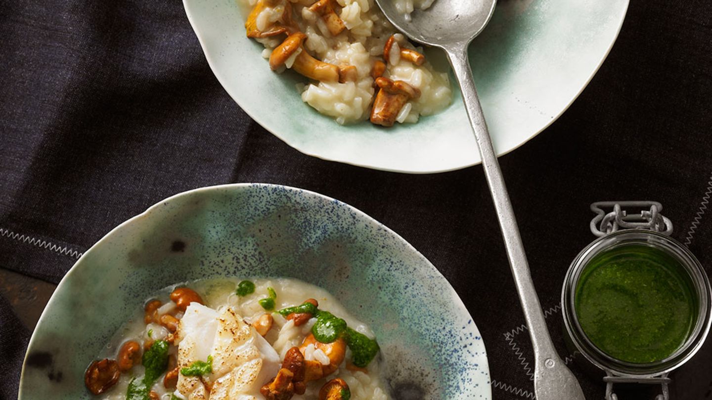 Pfifferlings-Risotto mit Senf-Pesto und Kabeljau Rezept - [ESSEN UND ...
