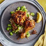 Huhn auf Auberginen-Sesam-Mus mit Dicken Bohnen