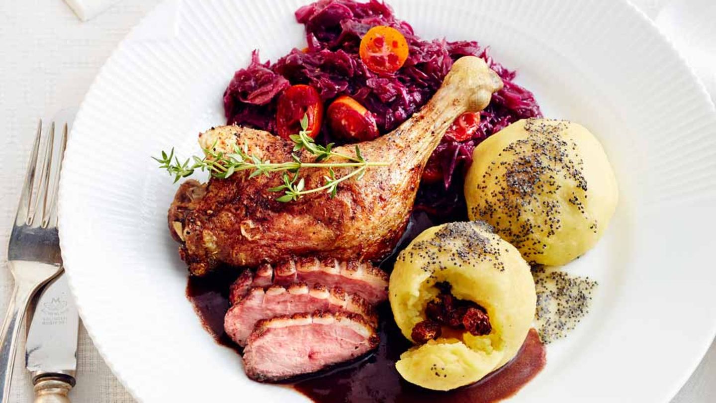 Keule und Brust von der Ente mit Portwein-Schokoladen-Sauce Rezept