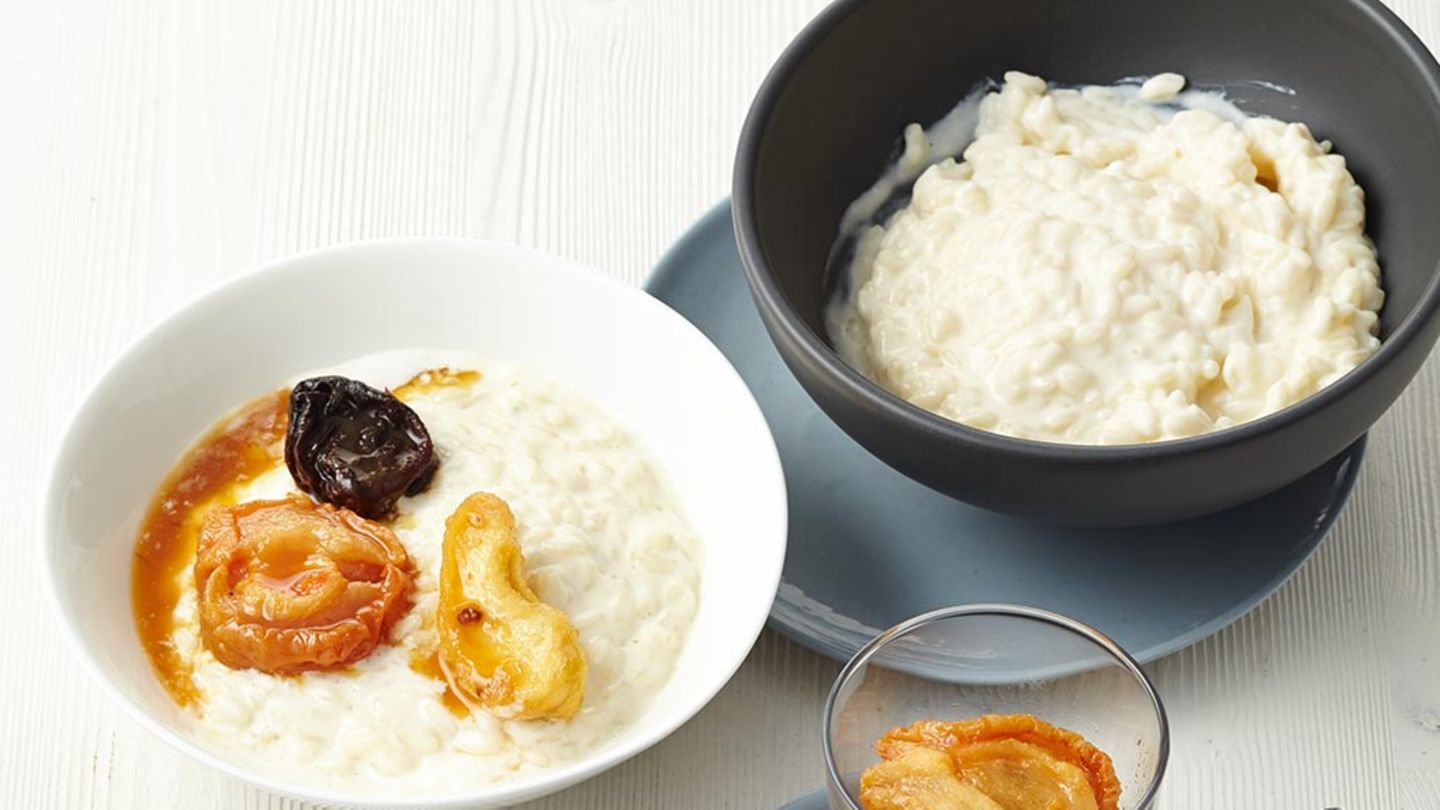 Tonkabohnen-Risotto mit Backobstkompott Rezept