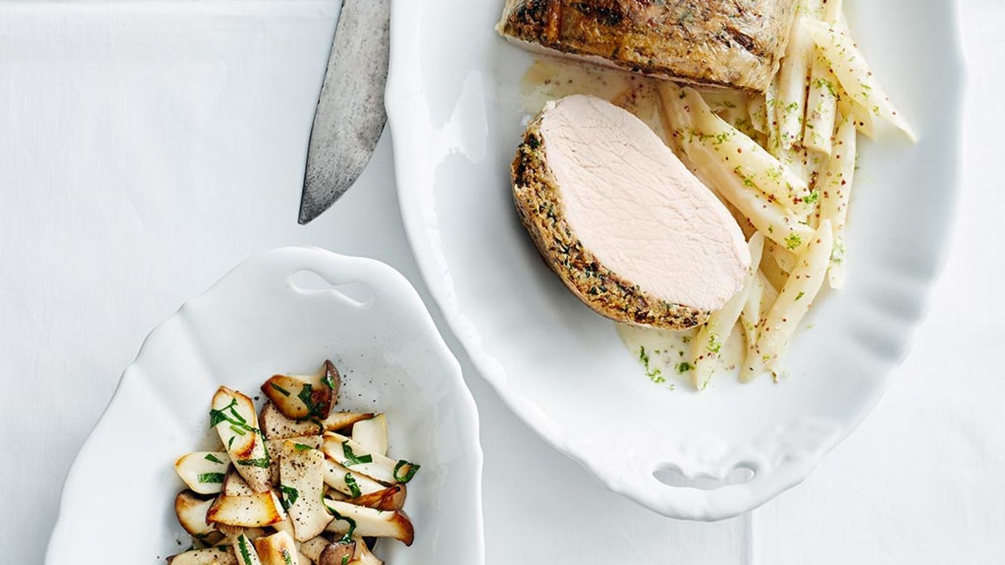 Schweinerücken mit Pilz-Duxelles Rezept