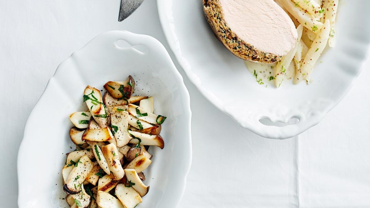 Schwarzwurzeln in Kokosmilch und gebratene Kräuterseitlinge Rezept