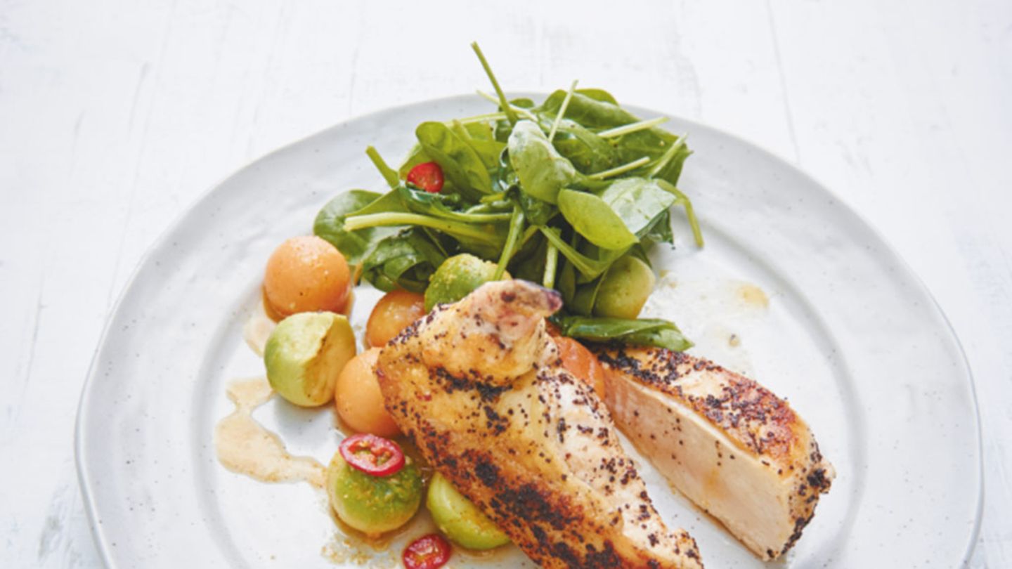 Mohnhähnchen mit Avocado-Melonen-Salat Rezept