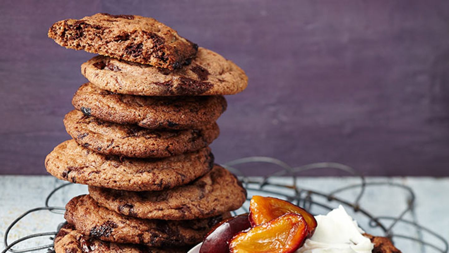 Schoko-Cookies mit Zwetschgenkompott Rezept