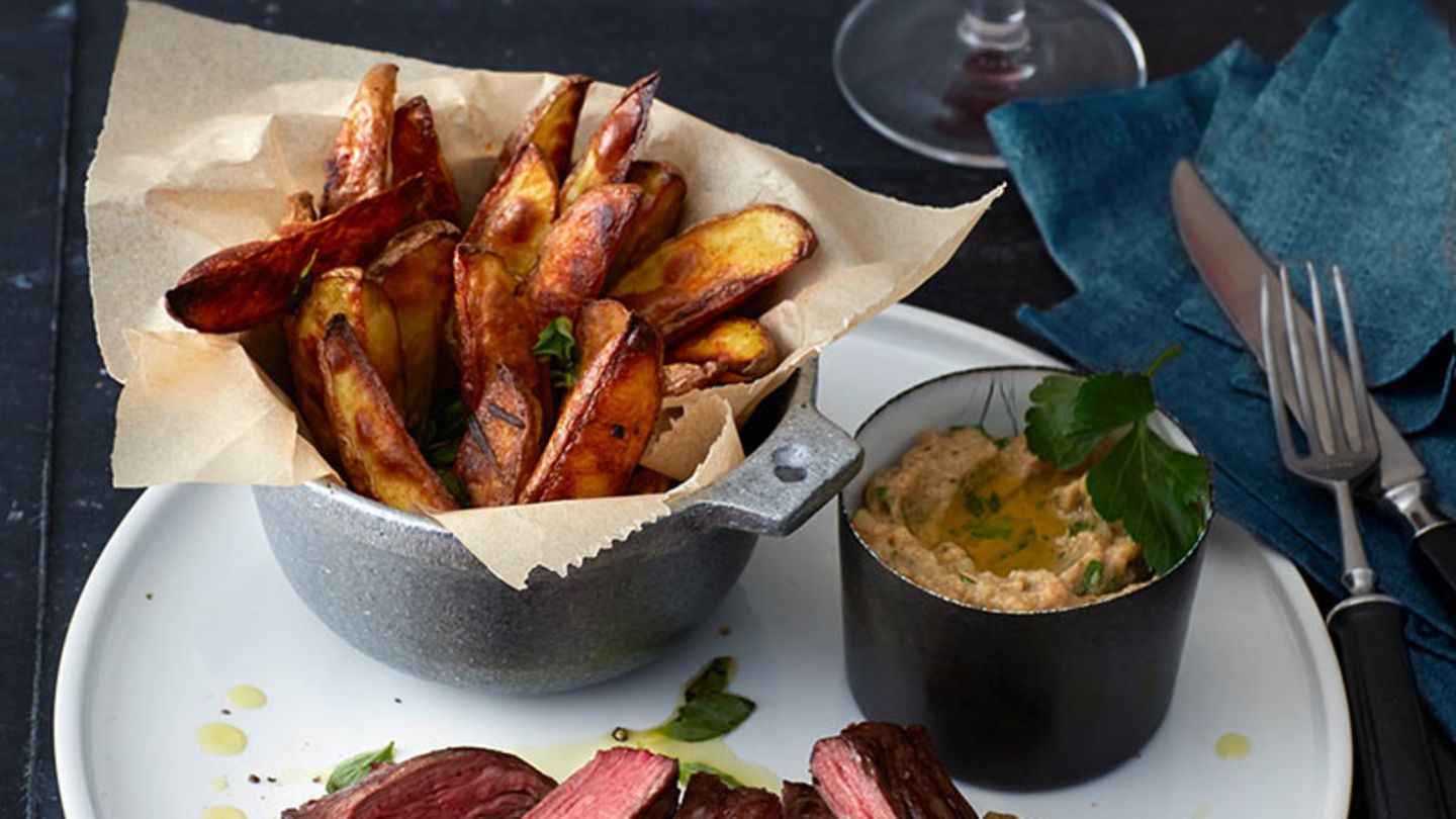 Zwerchfellsteak mit Auberginenpüree Rezept