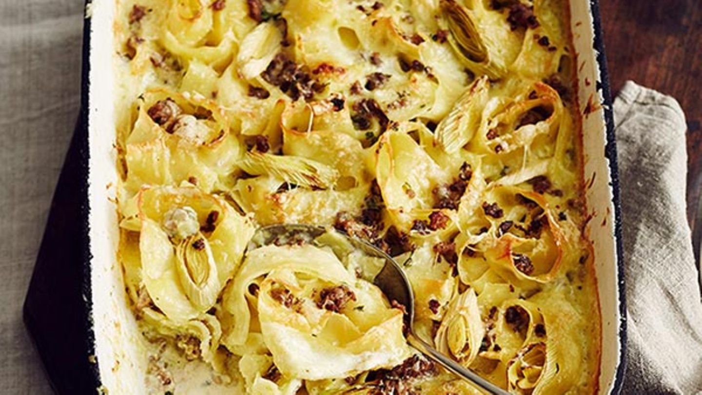 Nudelauflauf mit Hackfleisch und Lauch Rezept