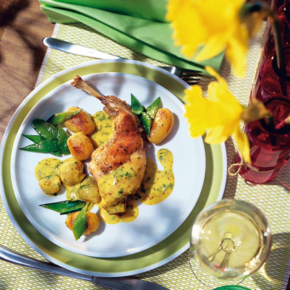 Kaninchen mit Kräuter-Senfsauce