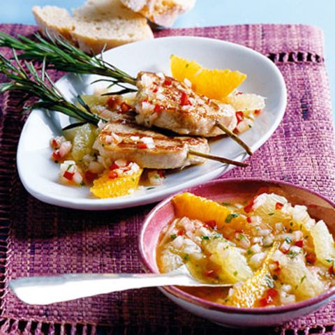 Kalbsfiletspieße mit Orangen-Vinaigrette