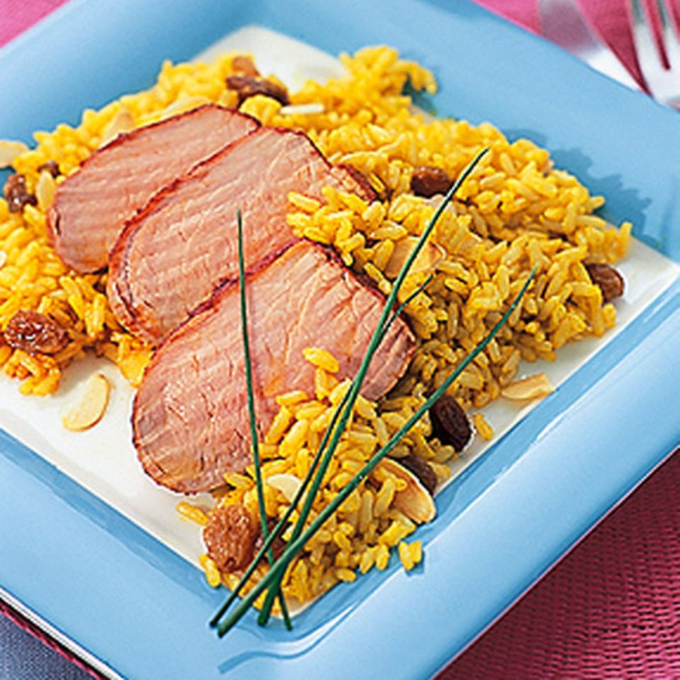 Schweinefilet mit Curryreis
