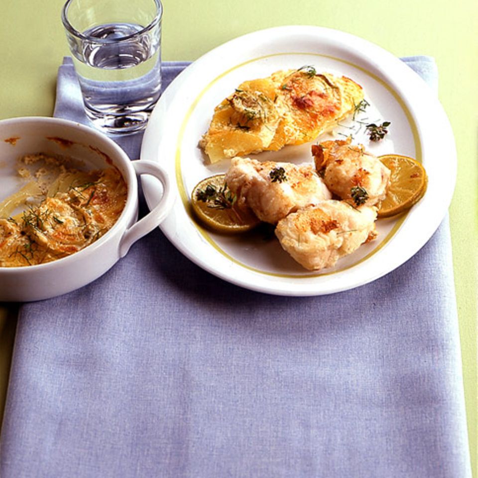 Kartoffel-Fenchel-Gratin mit Seeteufel