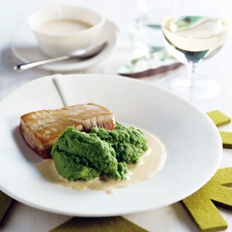 Thunfisch mit Erbspüree und Vanillesauce