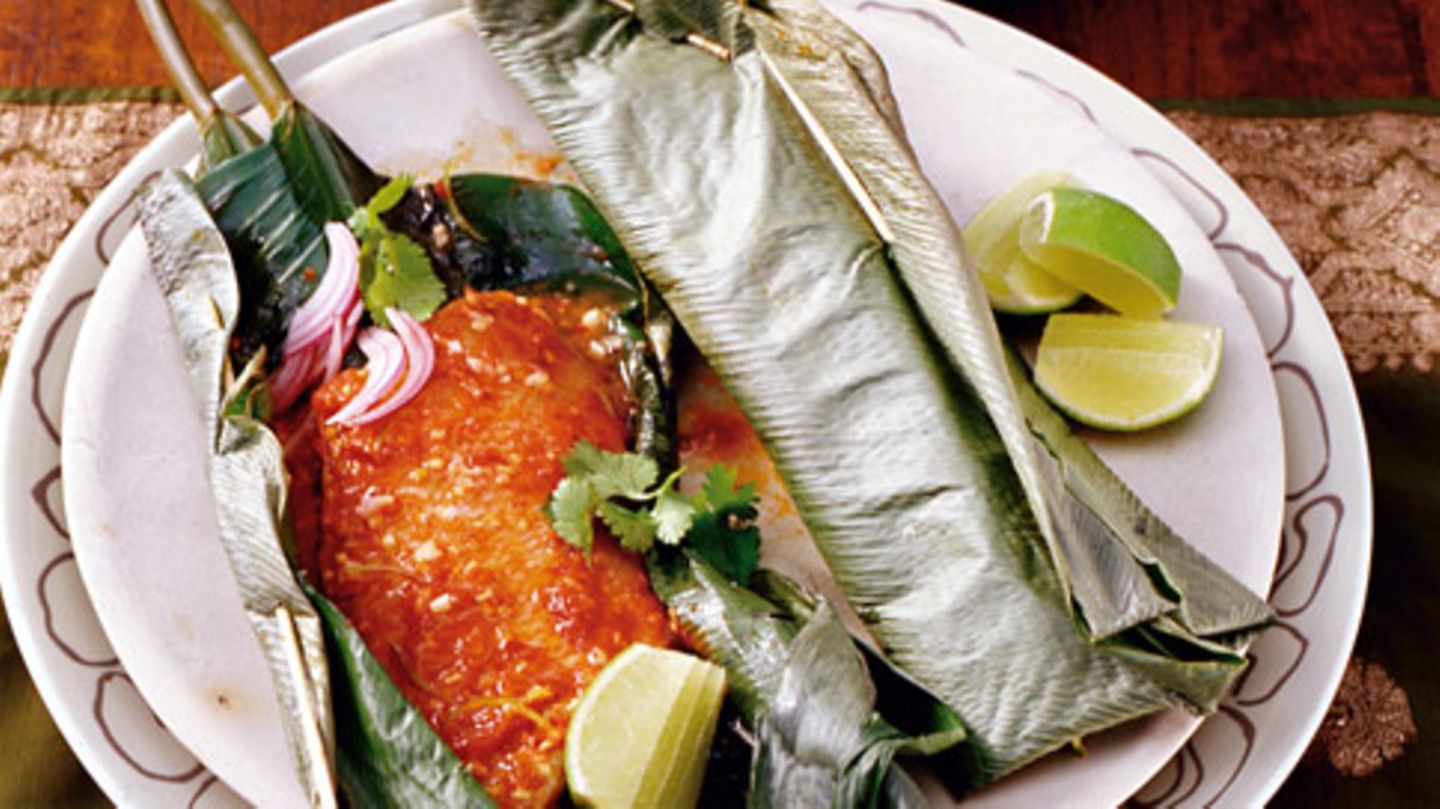 Rotbarsch mit Curry im Bananenblatt Rezept