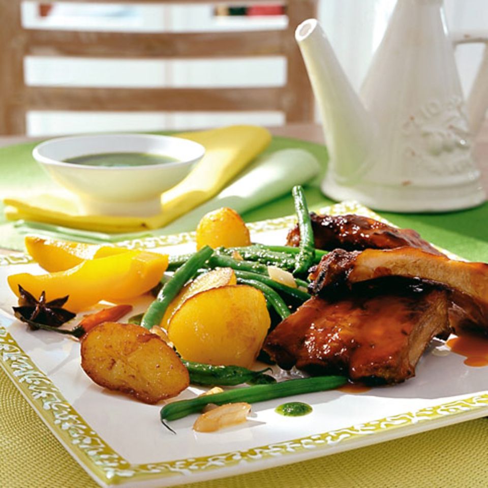 Birnen, Bohnen und Kartoffeln mit Pesto
