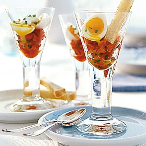 Wachteleier mit Paprika-Vinaigrette