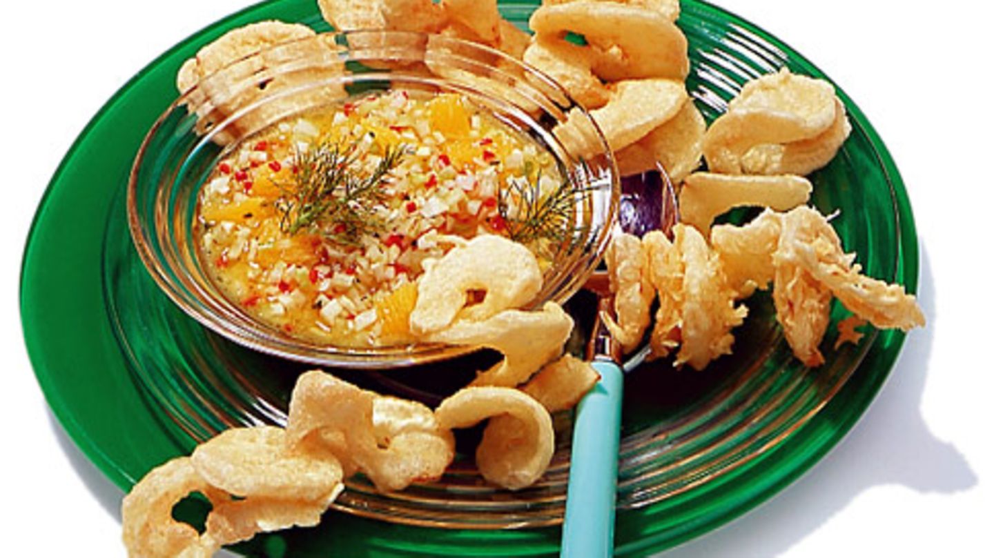Orangen-Relish mit frittiertem Rettich Rezept