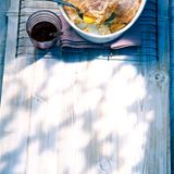 Orangen-Reis-Auflauf mit Granatapfelsauce