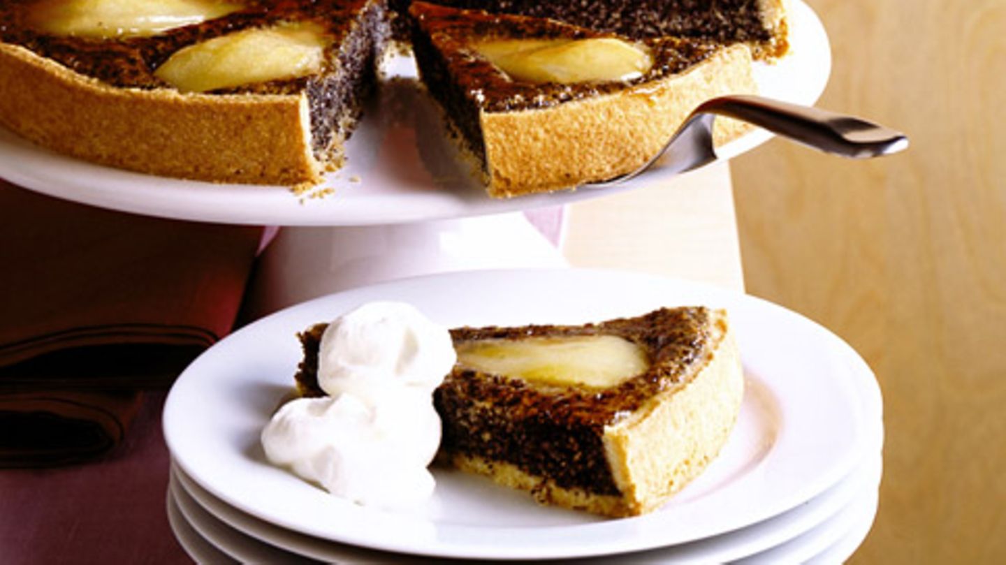 Mohnkuchen mit Birnen