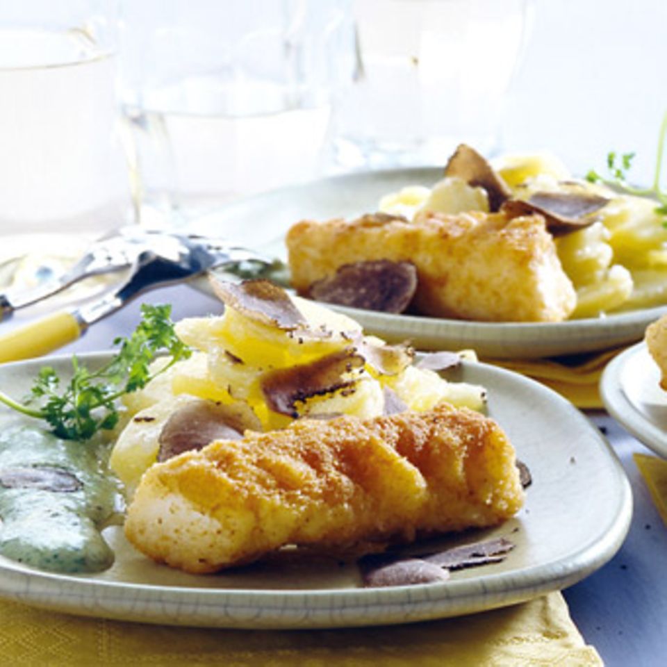 Fischstäbchen mit Kartoffel-Trüffel-Salat