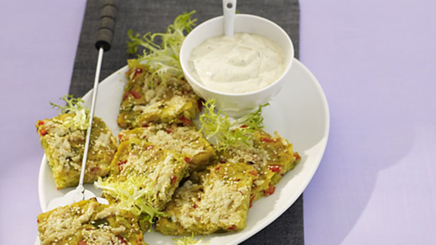 Curry-Grießschnitten mit Paprikaquark Rezept