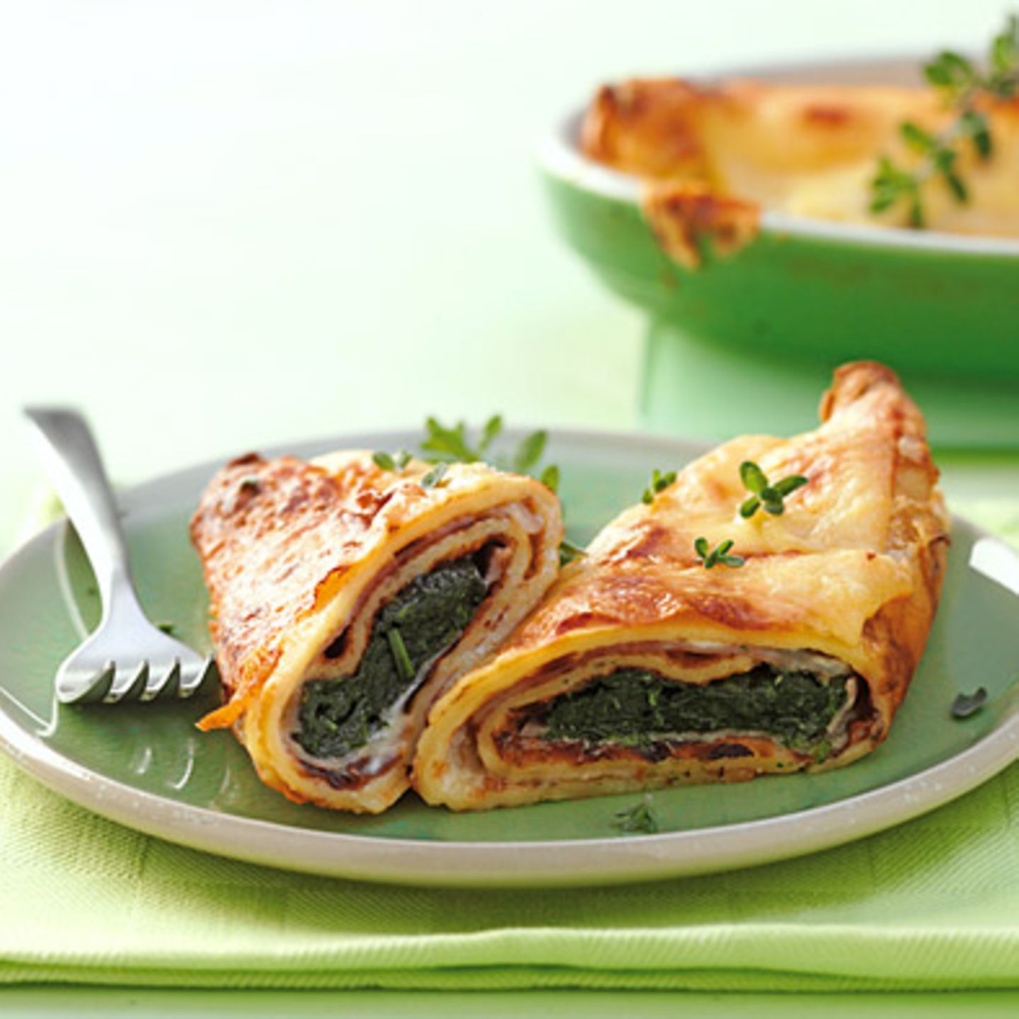 Überbackene Crespelle mit Spinat