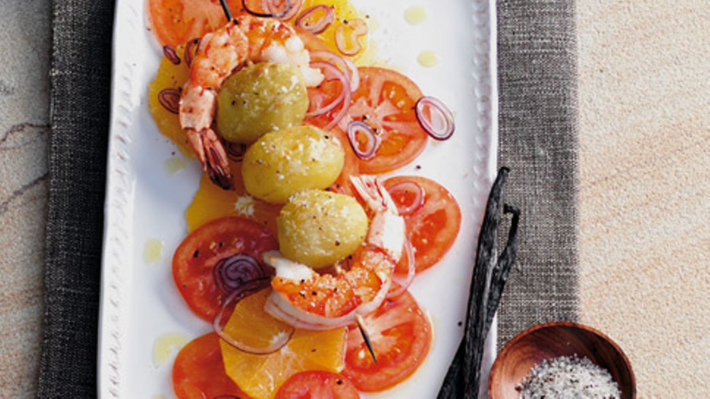 Garnelen-Kartoffel-Spieße mit Vanillesalz Rezept