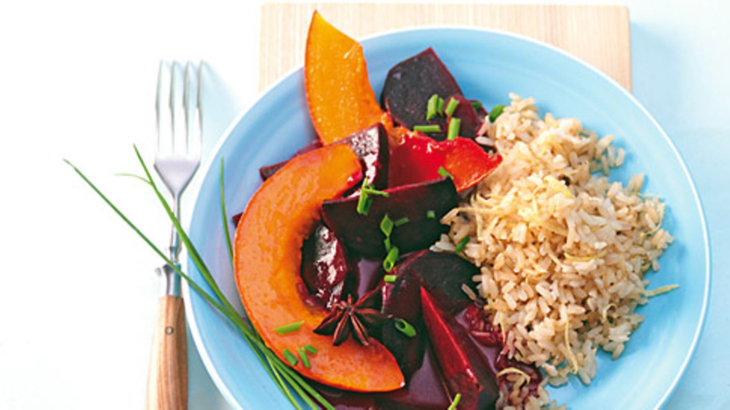 Bratreis mit Rote-Bete-Kürbis-Gemüse Rezept