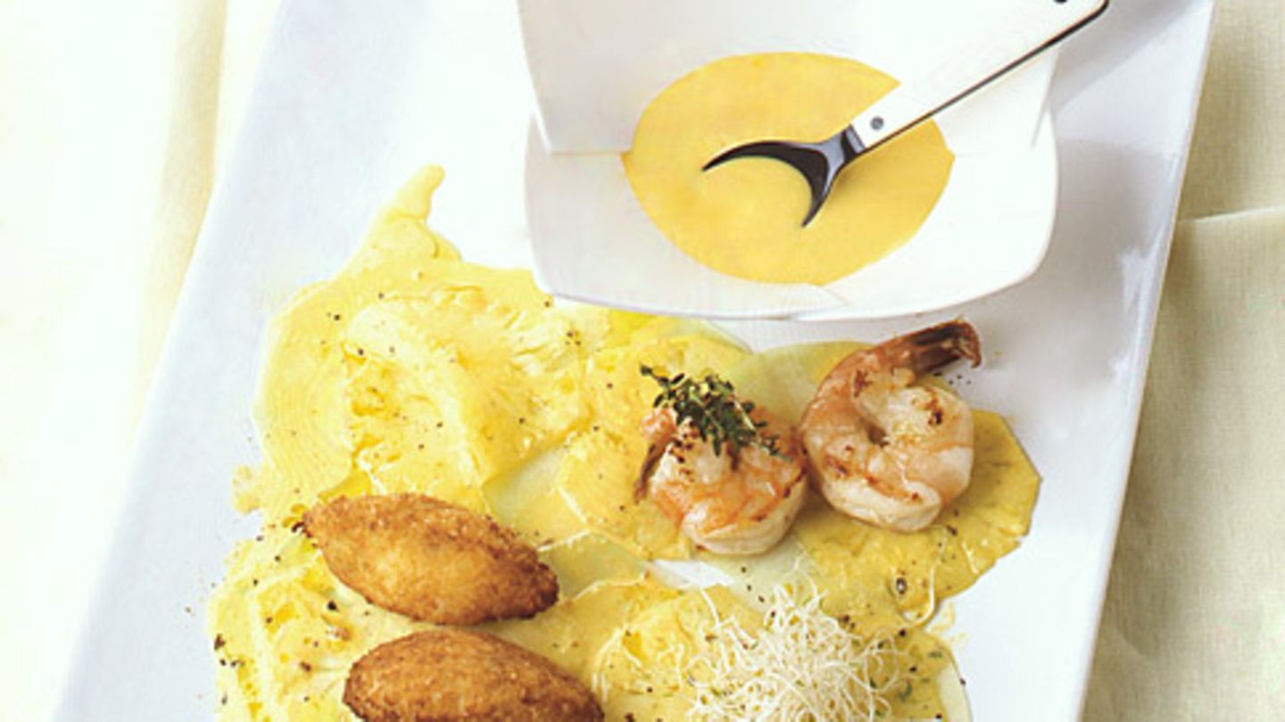 Ananas-Kohlrabi-Carpaccio mit Garnelen Rezept