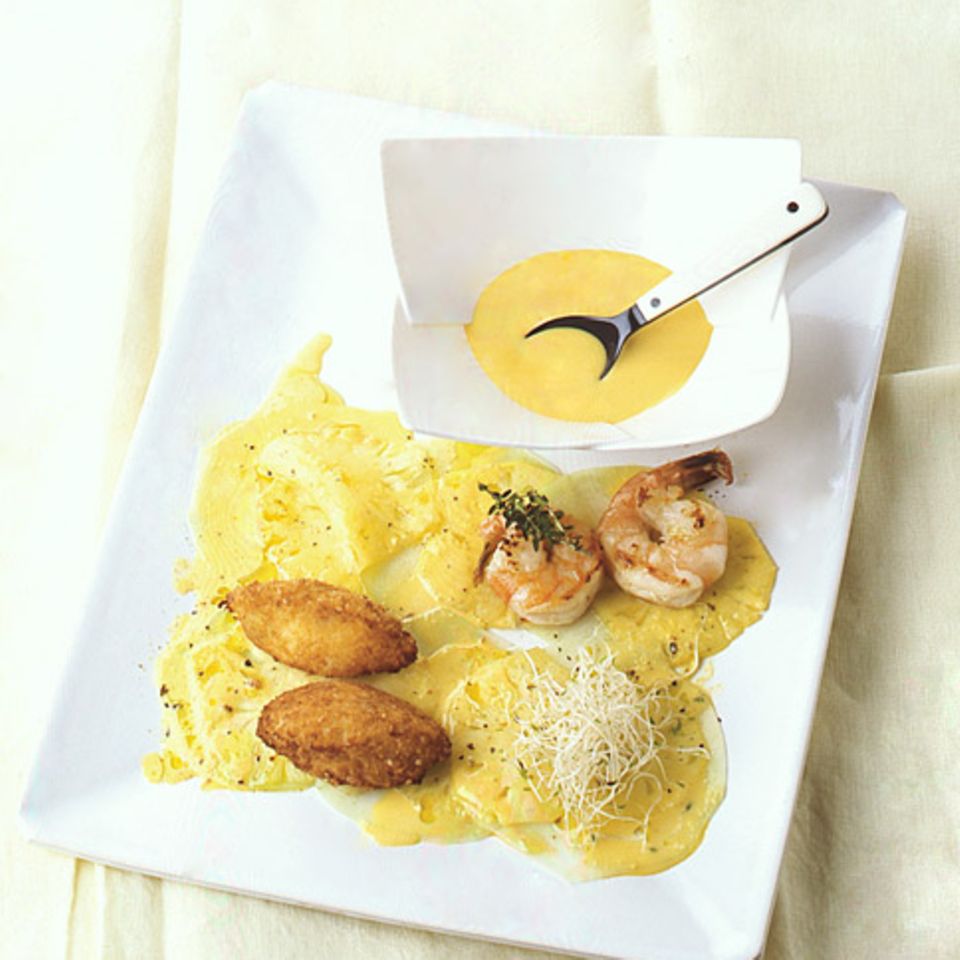 Ananas-Kohlrabi-Carpaccio mit Garnelen