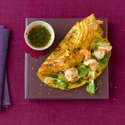 Sesam-Koriander-Omelette mit Garnelen
