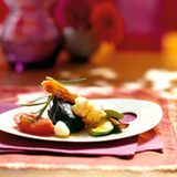 Schwarzes Bohnenpüree mit Garnelen