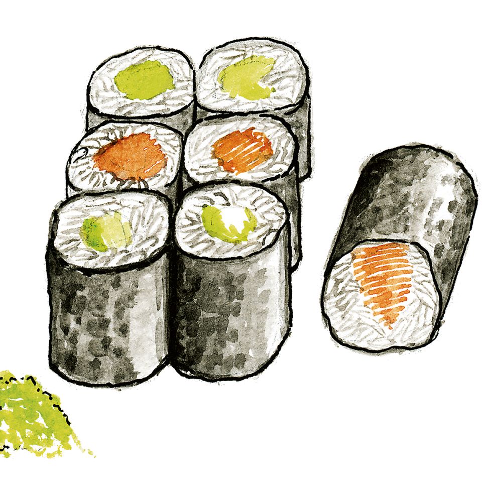 Maki Sushi mit Avocado und Sesam
