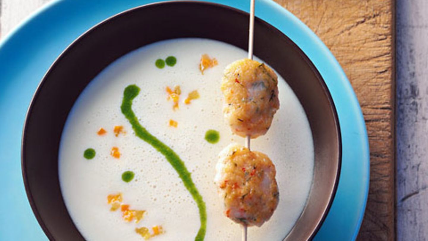 Topinambursuppe mit Garnelen-Buletten Rezept