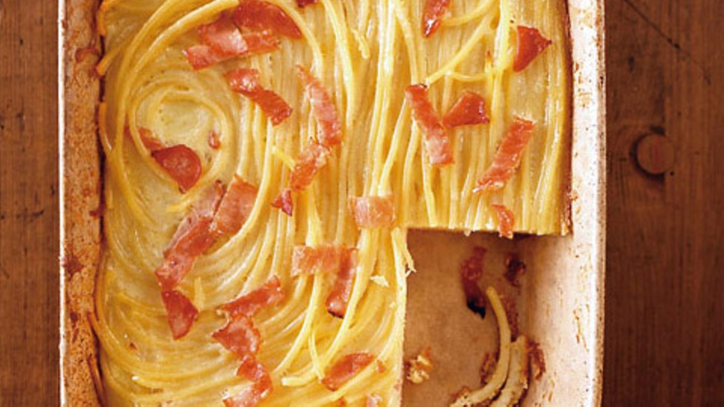 Nudelauflauf mit Schinken und Bergkäse Rezept
