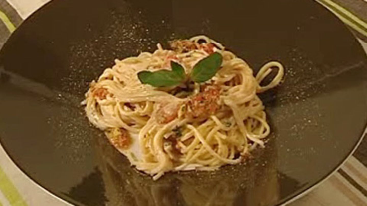 Spaghetti mit Minzjoghurt, Paprika und Walnusspaste Rezept