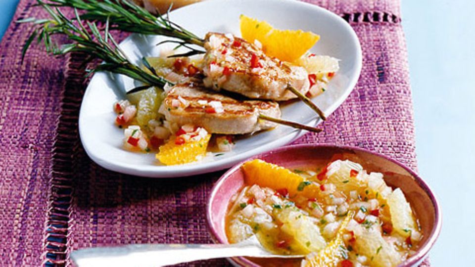 Kalbsfiletspieße mit Orangen-Vinaigrette