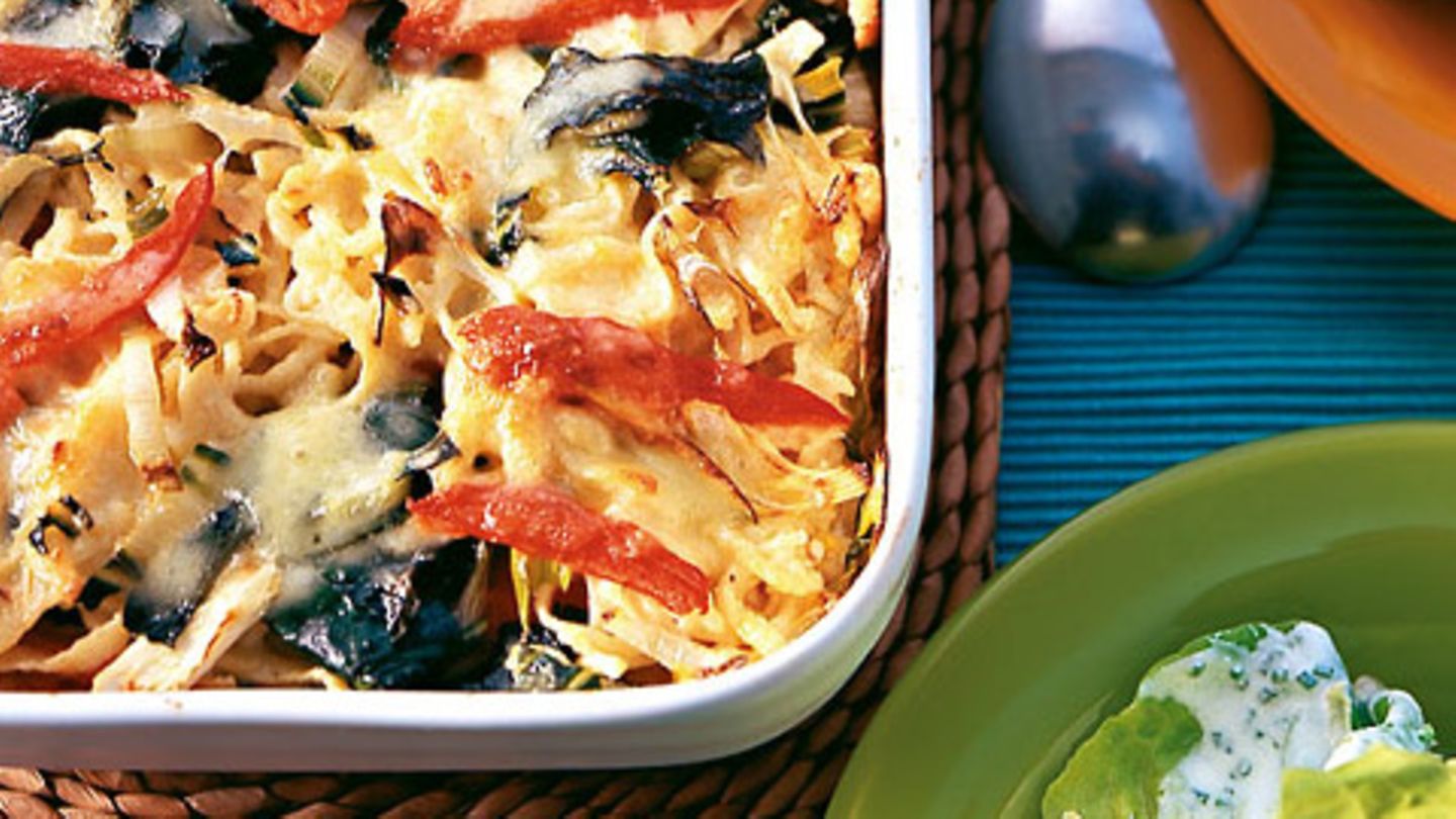 Spätzleauflauf mit Mangold und Tomaten Rezept