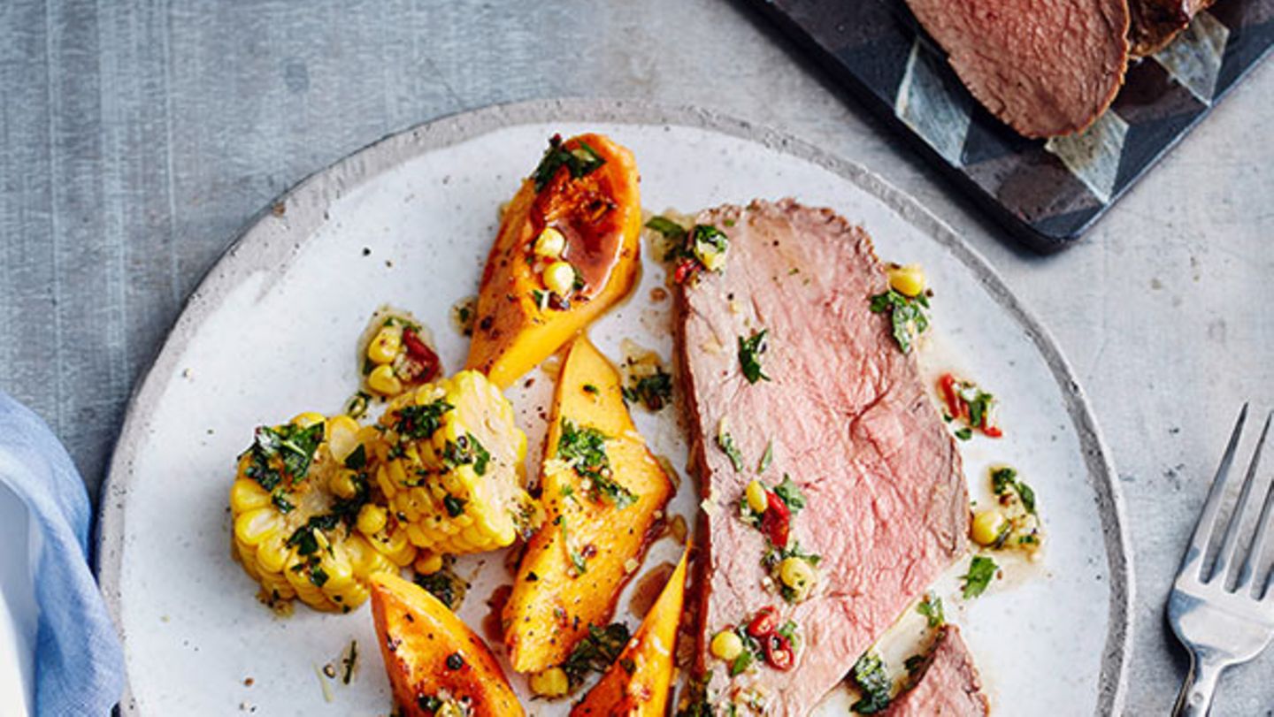 Roastbeef mit Maiskolben und Kürbis Rezept