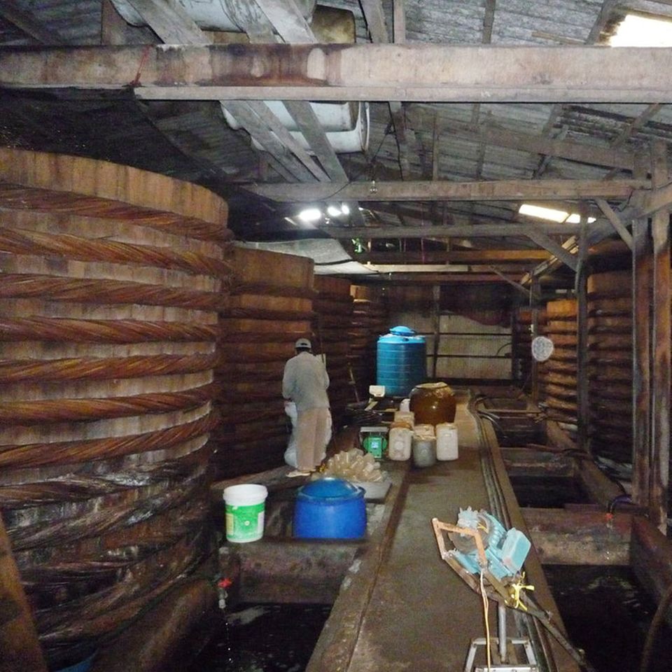Fischsauce wird in riesigen Fässern hergestellt Fischsauce wird in riesigen Fässern hergestellt