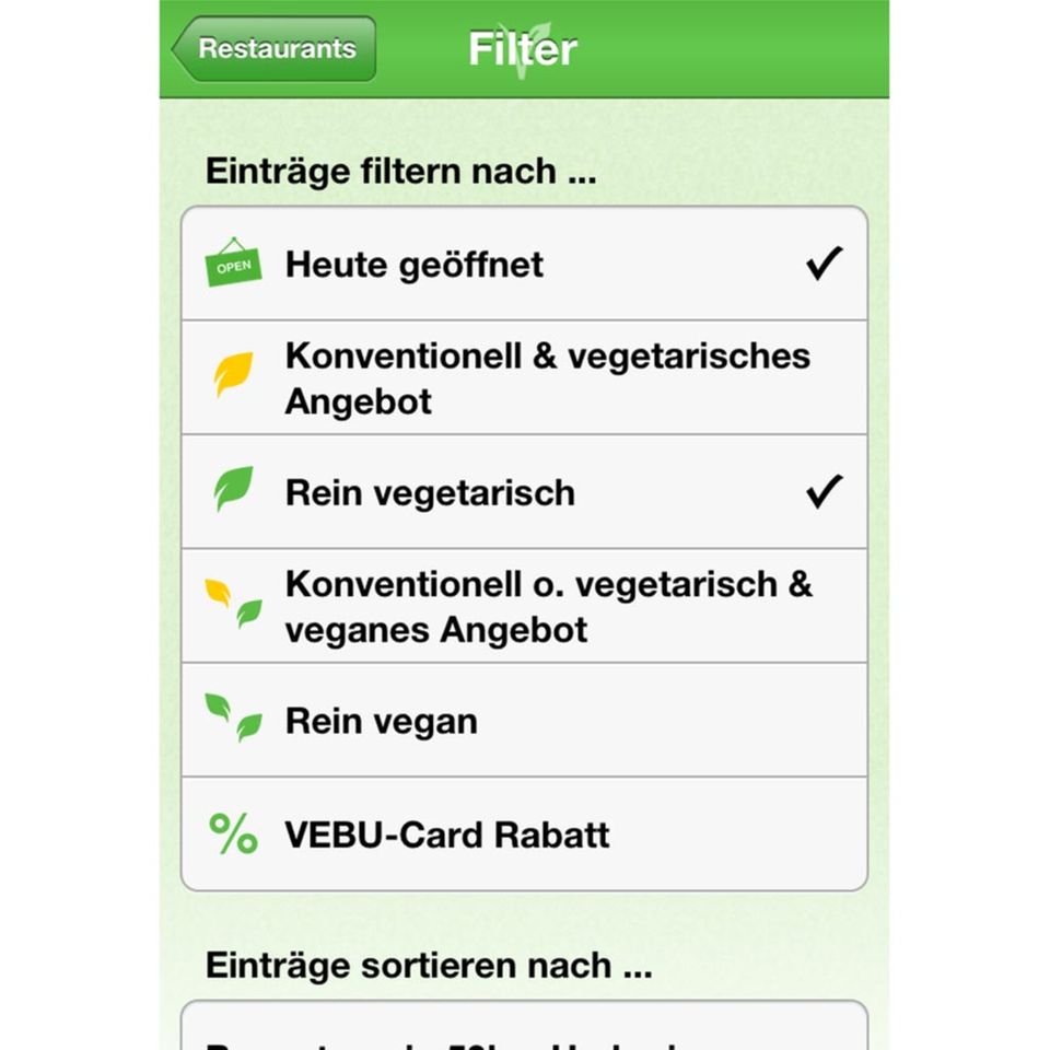 Restaurantfinder für Vegetarier und Veganer: VEBU-App Restaurantfinder für Vegetarier und Veganer: VEBU-App