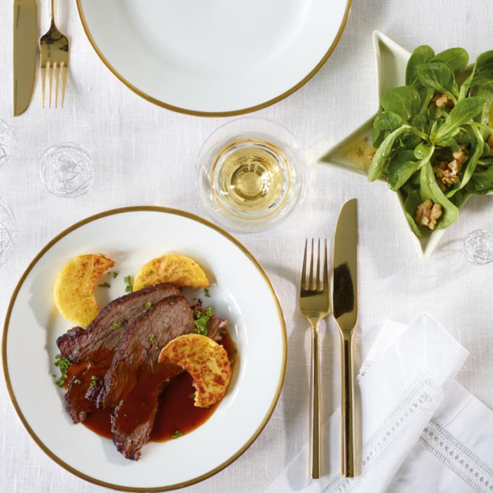 Menü mit Rinderschmorbraten